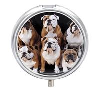 English Bulldogs Pill Box Small Round Pill Case Portable Travel Pill Container Multi-Functional Moisture Proof Metal Medicine Pill Organizer Box for Vitamins Fish Oil