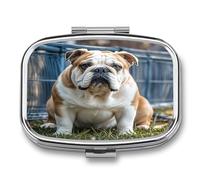 English Bulldogs Pill Case 2 Compartments Travel Pill Organizer for Pocket Small Pill Box Portable Pill Container Metal Medication Holder to Hold Vitamin Fish Oil Supplement