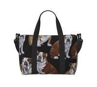 English Bulldogs Print oblique across Hand Travel Bag Polyester Women Men Overnight Duffel Carry-on Tote Bag, Black, One Size, Black, One Size