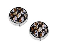 English Bulldogs Print Pill Box, Round Pill Organizer, 3 Compartment Small Pill Case for Purse & Pocket, Portable Medicine Box, Travel Pill Case