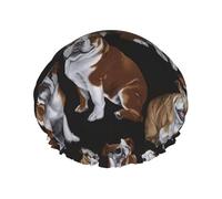 English Bulldogs Print Shower Cap - Reusable Bath Hair Cap, Double Layer, Adjustable Elastic Strap, Durable Travel Essential