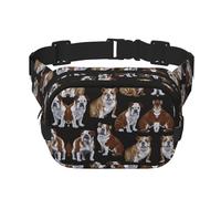 English Bulldogs Print Square Double Layer functionality Waist Bag Unisex Crossbody Pack Travel Workout, Black, One Size