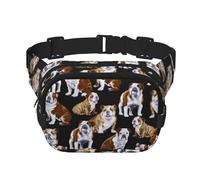 English Bulldogs Print Unisex Square Double Layer Waist Bag Crossbody Fanny Pack Travel Workout Accessory, Black, One Size, Black, One Size
