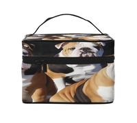 English Bulldogs -Print Waterproof Large Cosmetic Bag for Travel & Gym, Makeup Organizer with 4 Elastic Straps & Compartments,Premium Twill Fabric.