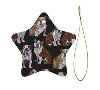 English Bulldogs Printed Ceramic Christmas Tree Ornament – Star Shaped Holiday Decoration, Xmas Hanging Keepsake