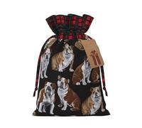 English Bulldogs Printed Gift Bags with Drawstring - Christmas Party Holiday Sacks - Festive Pouches for Goodie, Treats