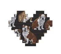 English Bulldogs Printed Jigsaw Puzzle 10.8x12.8 CM, Heart-Shaped Puzzle Challenging Game for Adults, Fun Decorative Wall Decor