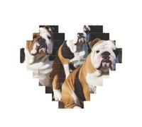 English Bulldogs Printed Jigsaw Puzzle 10.8x12.8 CM, Heart-Shaped Puzzle Challenging Game for Adults, Fun Decorative Wall Decor