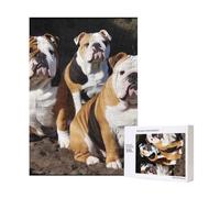 English Bulldogs Printed Jigsaw Puzzle with Storage Box, Wooden Puzzle for Adults and Kids, 300 Pieces Family Fun Decorative Game