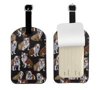 English Bulldogs Printed Leather Luggage Tag, Durable Baggage Identifier, Soft PU ID Label, for Business Travel