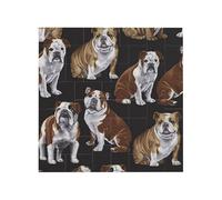 English Bulldogs Printed Square Jigsaw Puzzle 12.8x12.8 CM, Puzzle Challenging Game for Adults Gifts, Family Fun Decorative Wall Decor