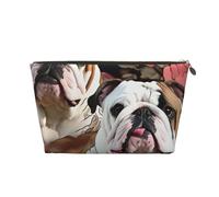 English Bulldogs Printed Toiletry Bag for Women Girl Portable Travel Cosmetic Bag Leather Makeup Pouch Organizer with Gold Zipper