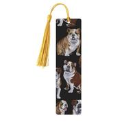 English Bulldogs Tassel Bookmarks Set for Women, 5 Pc Wooden Book Study Supplies Accessories for Reading