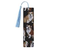 English Bulldogs Tassel Bookmarks Set for Women, 5 Pc Wooden Book Study Supplies Accessories for Reading