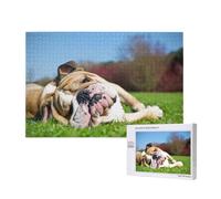 English BullDogs Tired Dogs Lawn Pets English,1000 Pieces Wooden Jigsaw Family Game Jigsaw Puzzles for Adults Teens Home Decor