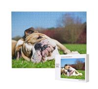 English BullDogs Tired Dogs Lawn Pets English,500 Pieces Wooden Jigsaw Family Game Jigsaw Puzzles for Adults Teens Home Decor
