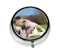 English Bulldogs Tired Dogs Lawn Pets EnglishMeta Pill Box 3 Compartment Medicine Case,Portable Organizer