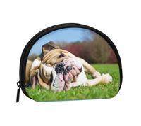 English Bulldogs Tired Dogs Lawn Pets EnglishSmall Makeup Sanitary Napkin Storage Bag,Women's Cosmetic Coin Purse