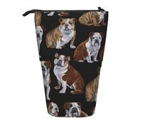 English Bulldogs Vertical Retractable Pencil Case Stationery Box Adult Office Organizer Box
