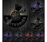 English Bullterrier Vinyl Record Silent Wall Clock Dog Spiral Timepiece Puppy Doggie Pet Wall Watch Bull Terrier Owner Gift With LED