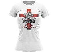 English by The Grace of God Womens T Shirt, Graphic Print St Georges Day Gifts for Her, English Dragon Knight Tee, S, White