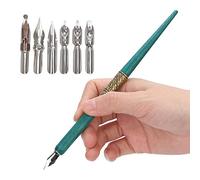 English Calligraphy Elegant Dip Pen Set with 6Pcs Nibs Smooth Writing Gift Giving for Beginners Calligraphy Practice Resin Brown Pen (Blue)