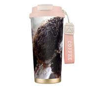 English Cocker Spaniel Brownish White Curly Dogs,316 Stainless Steel Coffee Mug with Lanyard,Insulated Tumbler Double Wall Travel Car Cup 500 ml