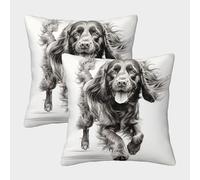 English Cocker Spaniel Cushion Cover 2 Pack Decorative Machine Washable Pillowcases Square Cushions with Invisible Zipper Cushion Covers for Outdoor Home Bed Decor Throw Pillow Cases 40x40cm
