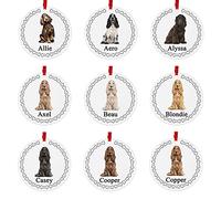 English Cocker Spaniel Dog Personalised Round Shaped Personalised Christmas Tree Bauble - With the name of your choice - 9 Different Designs Available at Customisation Point, White, 7cm Diameter