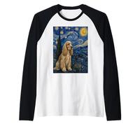 English Cocker Spaniel Dog Van Gogh Starry Night Raglan Baseball Tee