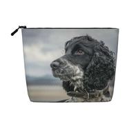 English Cocker Spaniel Large Curly Ears Black, Daily Use Makeup Cosmetic Bag Imitation Linen Makeup Bag Portable Travel Toiletry Bag