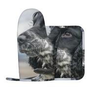 English Cocker Spaniel Large Curly Ears Black, Oven Mitts And Pot Holders Set, Heat Resistant Non-Slip Kitchen Silicone Oven Gloves
