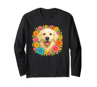 English Cream Golden Retriever Colorful Flowers Wildflowers Long Sleeve T-Shirt