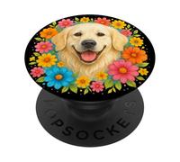 English Cream Golden Retriever Colorful Flowers Wildflowers PopSockets Adhesive PopGrip