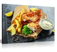 English Fish & Chips Shop Restaurant Food Canvas Wall Art Picture Print (36X24)
