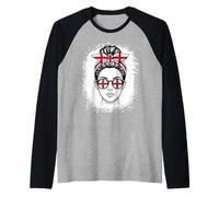 English Flag Messy Bun Woman National Pride Raglan Baseball Tee