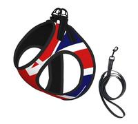 English Flag Print Adjustable Reflective Harness Leash Set For Cats, Dogs And Small Pets, Soft Breathable Mesh Walking Vest With Escape-Proof Lead