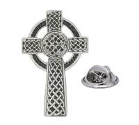 English Handmade Pewter Celtic Cross Lapel Pin Badge 35 x 25 mm, Presented in a Gift Box