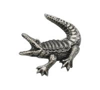 English Handmade Pewter Crocodile Brooch, Antiqued Silver Finish, Hand-Cast, 39 x 40mm, with Velvet Gift Pouch