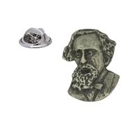 English Handmade Pewter Famous Britons Charles Dickens Britains Lapel Pin Badge 15 x 20 mm, Presented in a Gift Box