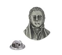 English Handmade Pewter Famous Britons Walter Scott Britains Lapel Pin Badge 20 x 23 mm, Presented in a Gift Box