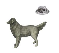 English Handmade Pewter Golden Retriever Dog Lapel Pin Badge 30 x 25 mm, Presented in a Gift Box