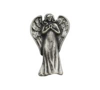 English Handmade Pewter Guardian Angel Brooch, Antiqued Silver Finish, Hand-Cast, 23 x 36mm, with Velvet Gift Pouch