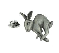 English Handmade Pewter Hare Lapel Pin Badge 25 x 25 mm, Presented in a Gift Box