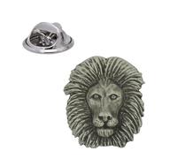 English Handmade Pewter Lions Head Lapel Pin Badge 20 x 25 mm, Presented in a Gift Box