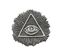 English Handmade Pewter Masonic All Seeing Eye Brooch, Antiqued Silver Finish, Hand-Cast, 37 x 37mm, with Velvet Gift Pouch