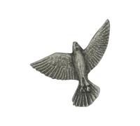 English Handmade Pewter Merlin Bird Brooch, Silver Finish, Hand-Cast, 45 x 27mm, with Velvet Gift Pouch