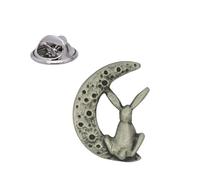 English Handmade Pewter Moon Gazing Hare Lapel Pin Badge 18 x 25 mm, Presented in a Gift Box