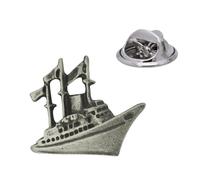 English Handmade Pewter Ocean Crusie Liner Ship Lapel Pin Badge 20 x 15 mm, Presented in a Gift Box