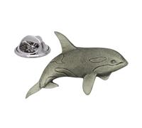 English Handmade Pewter Orca Killer Whale Lapel Pin Badge 40 x 25 mm, Presented in a Gift Box
